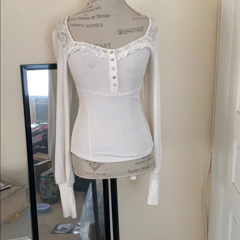 NWT free people long sleeve shirt white lace M